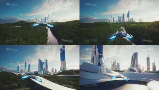 4K，假3D视频游戏。乌托邦城市宇宙飞船高清在线视频素材下载
