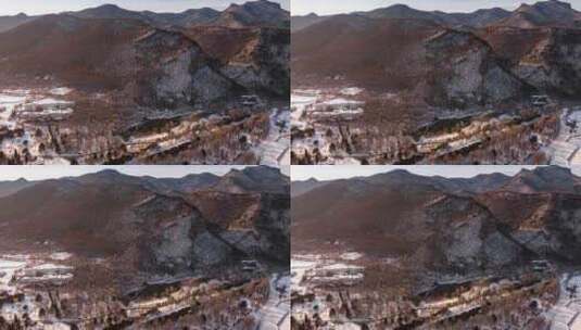中国东北辽宁本溪冬季航拍乡村自然雪景高清在线视频素材下载