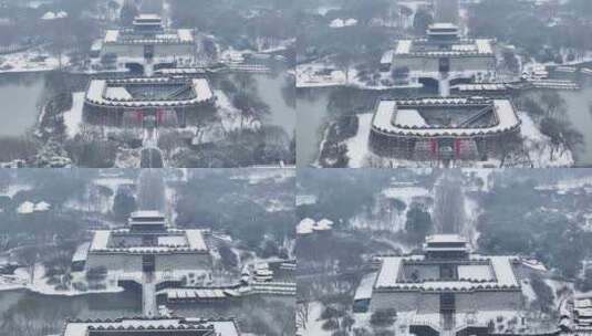 航拍瘦西湖景区园林大明寺观音山宋夹城雪景高清在线视频素材下载