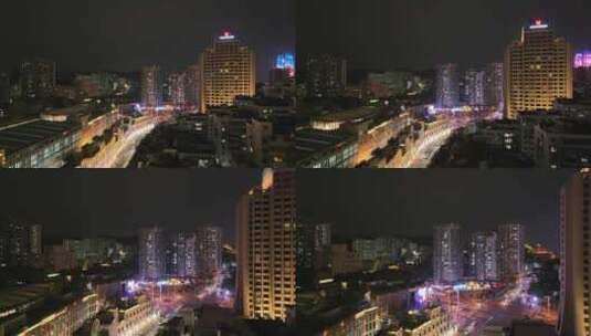 航拍福建厦门市中心城市天际线夜景风光高清在线视频素材下载