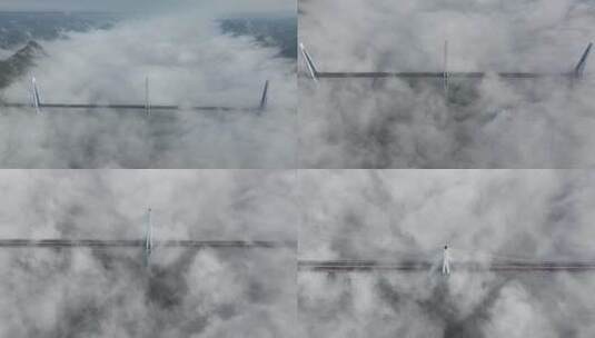 雾中桥梁俯拍高清在线视频素材下载