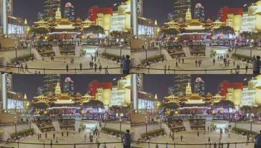 上海静安寺apple静安苹果夜晚游客人流高清在线视频素材下载