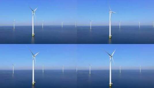 风车公园海洋中的风车公园鸟瞰风力涡轮机F高清在线视频素材下载