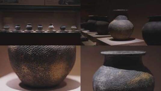 战国时期绳纹陶罐文物出土高清在线视频素材下载