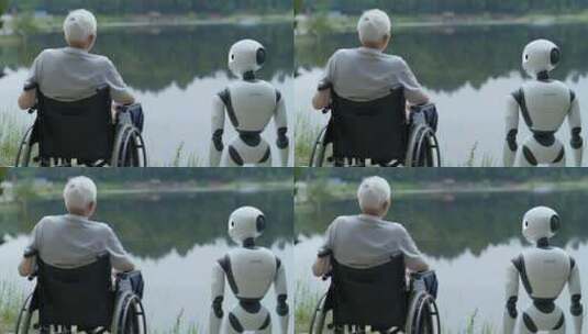 智慧养老机器人照顾老人4K高清在线视频素材下载