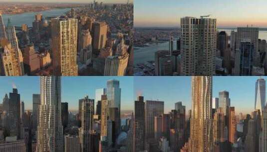 城市航拍纽约曼哈顿华尔街市中心摩天大楼高清在线视频素材下载