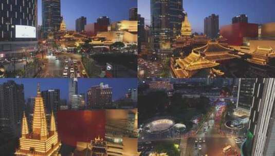 4K航拍上海夜景  静安寺合集高清在线视频素材下载