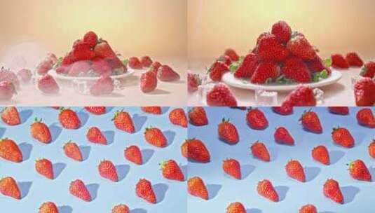 草莓 新鲜水果 草莓牛奶 饮品高清在线视频素材下载