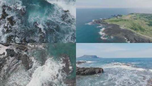 海边浪花航拍韩国济州岛高清在线视频素材下载