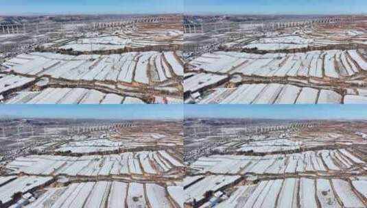 梯田航拍全景自然风景冬天下雪地形地理高清在线视频素材下载