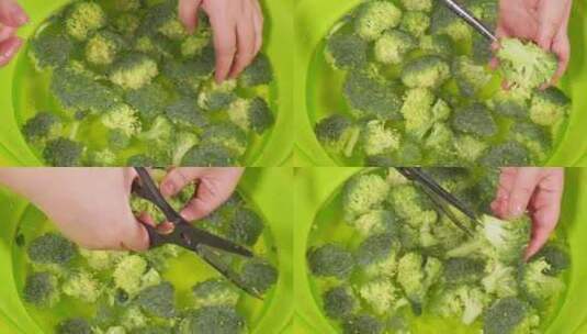 特写实拍处理西蓝花清洗西兰花健康蔬菜洗菜高清在线视频素材下载