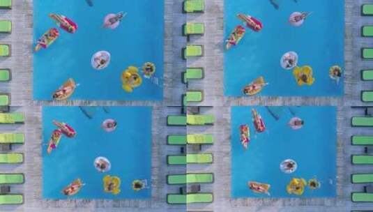 十几岁的女孩躺在游泳池天线上的充气玩具上高清在线视频素材下载