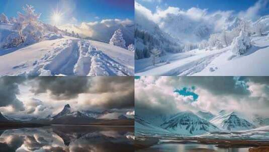 日出雪山山峰山脉云海唯美雪景风景风光ai高清在线视频素材下载