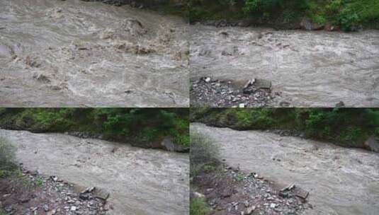 雨季山洪爆发河道洪水泥沙俱下河流高清在线视频素材下载