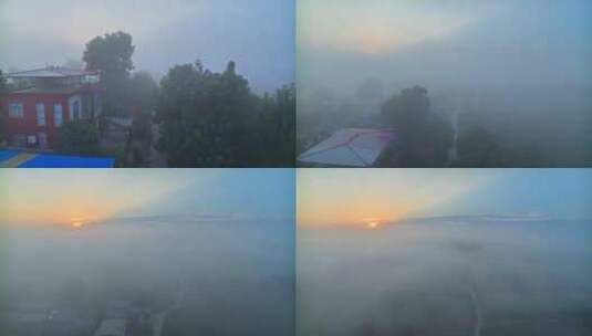 中国河南平原平流雾HDR航拍高清在线视频素材下载