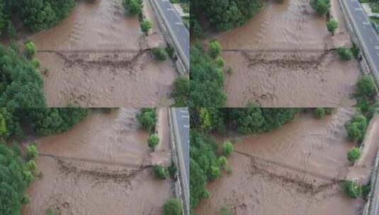 实拍暴雨后洪水 山洪  泥石流高清在线视频素材下载