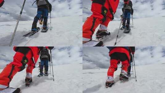 攀登新疆慕士塔格峰雪山的登山队脚步高清在线视频素材下载