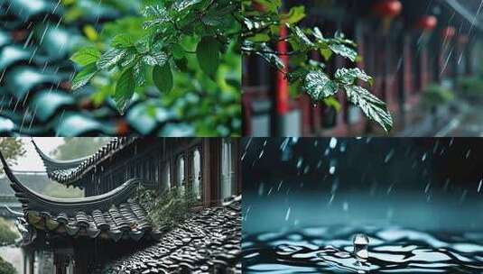 下雨屋檐雨滴古建筑雨景高清在线视频素材下载