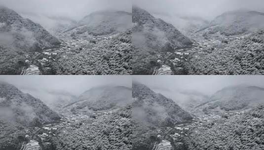 山村雪景俯瞰全景 浙西天池高清在线视频素材下载