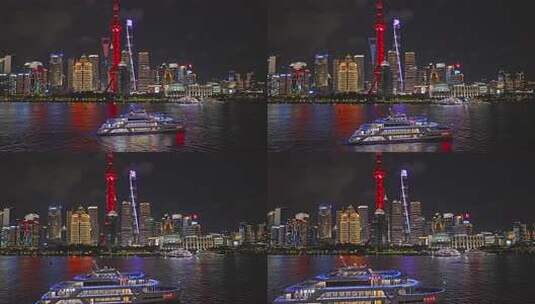上海陆家嘴/外滩/黄浦江/地标/游轮夜景高清在线视频素材下载