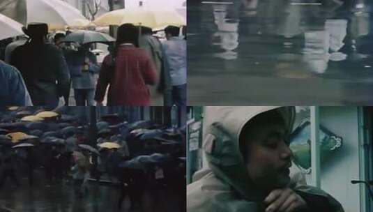 70年代80年代 老上海雨天 街道行人高清在线视频素材下载