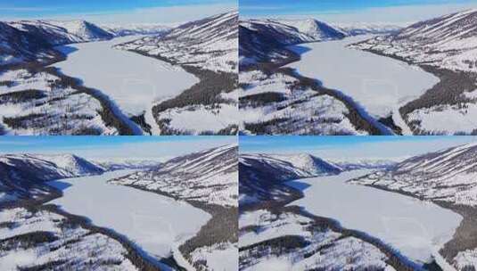 新疆阿勒泰地区喀纳斯景区雪景航拍高清在线视频素材下载