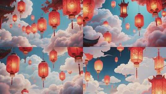 古风灯笼云端悬挂场景高清在线视频素材下载