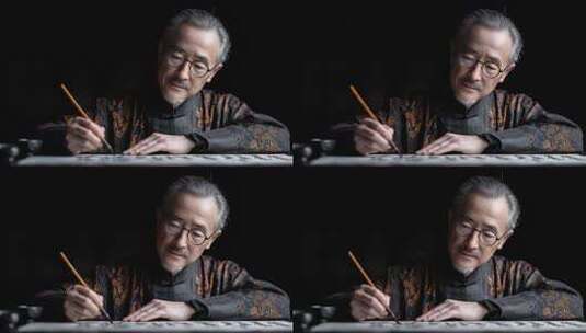 书法家专注创作水墨作品意境深远高清在线视频素材下载