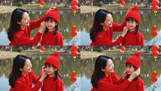 新年过年母女妈妈女儿家庭春节人物高清在线视频素材下载