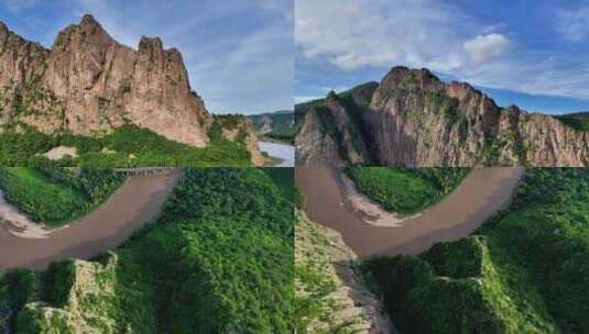 大峡谷 山 河流 陡峭山峰 航拍绥芬河高清在线视频素材下载