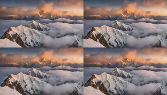 雪山云雾阳光山峰云海日出自然生态环境风景高清在线视频素材下载