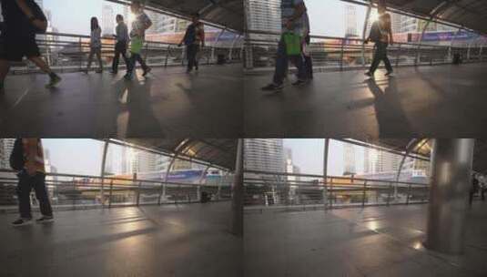 曼谷天桥上的行人高清在线视频素材下载
