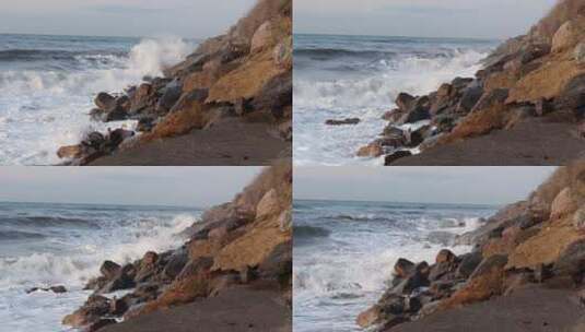 海浪冲击岩石高清在线视频素材下载