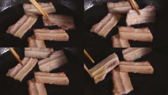 平底锅烤肉煎五花肉片 (5)高清在线视频素材下载