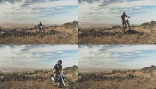  摩托车骑手在沙漠上越野高清在线视频素材下载