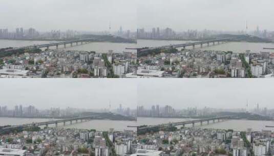 武汉长江大桥车流航拍镜头高清在线视频素材下载