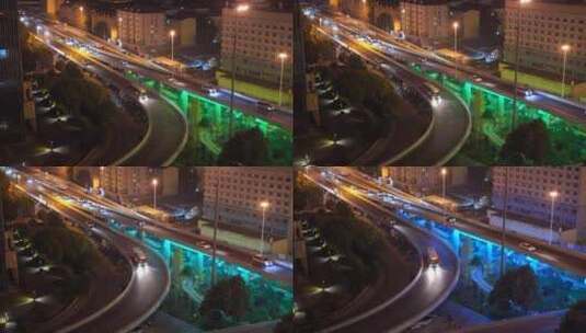 夜晚公交车行驶在高架桥上高清在线视频素材下载