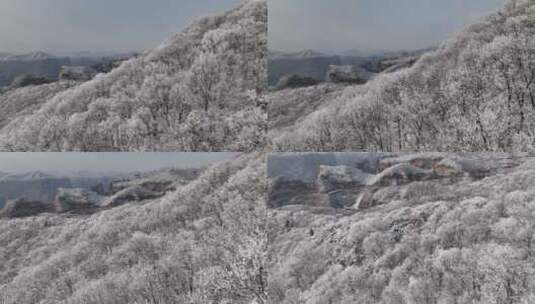 航拍焦作云台山峰林峡山脉冬季雾凇雪景高清在线视频素材下载