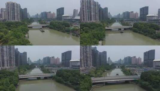 航拍杭州大运河上运沙船驶过高清在线视频素材下载