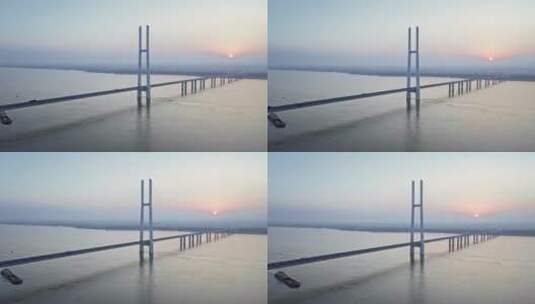 湖南岳阳城市风光航拍荆岳大桥高清在线视频素材下载