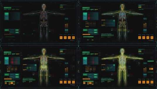 科幻科技医疗人体扫描血管神经骨骼诊断高清在线视频素材下载