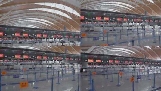 空空的浦东机场候机大厅和值机柜台高清在线视频素材下载