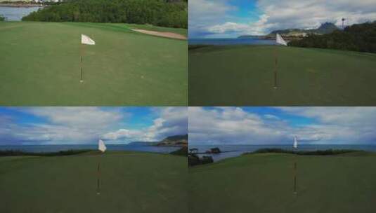 环绕高尔夫球洞旗帜的拍摄素材高清在线视频素材下载