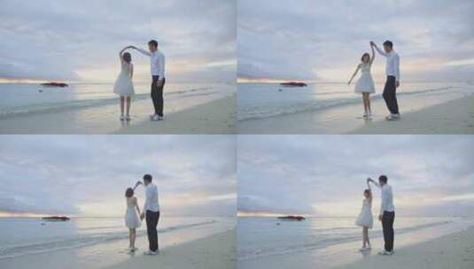 唯美海边情侣跳舞拥抱浪漫高清在线视频素材下载
