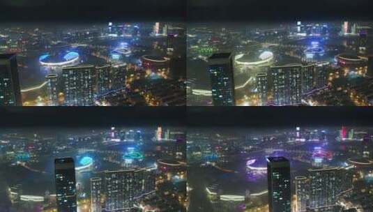 浙江义乌城市夜景 航拍高清在线视频素材下载