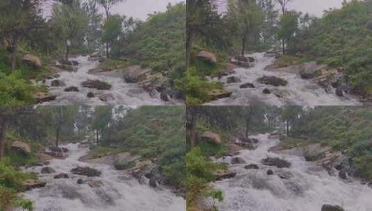 雨中看急流翻卷，浪花飞溅高清在线视频素材下载