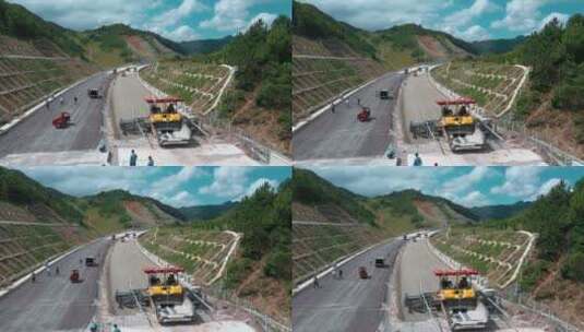 云南山区高速公路铺设路面建设工地视频高清在线视频素材下载