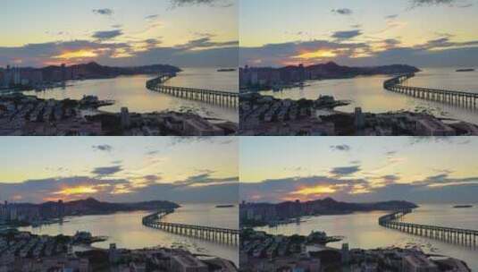 清晨跨海大桥日出航拍高清在线视频素材下载