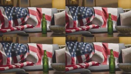 沙发上的英国和美国国旗和足球高清在线视频素材下载