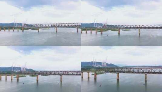 实拍一列拉货火车经过京九铁路赣江大桥高清在线视频素材下载